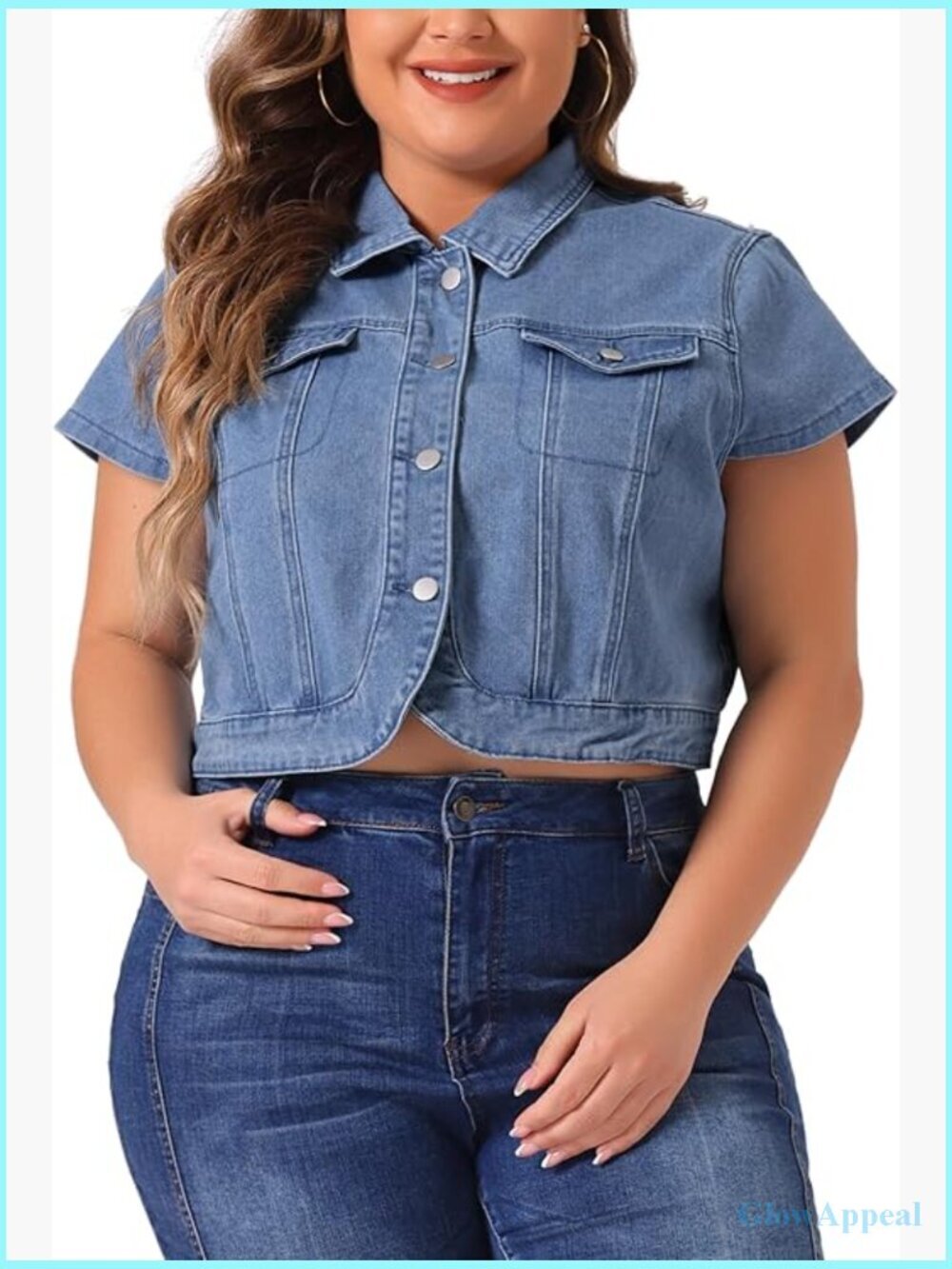 Plus Size Cropped Denim Jacket Short Sleeve Y2K Button Down Streetwear